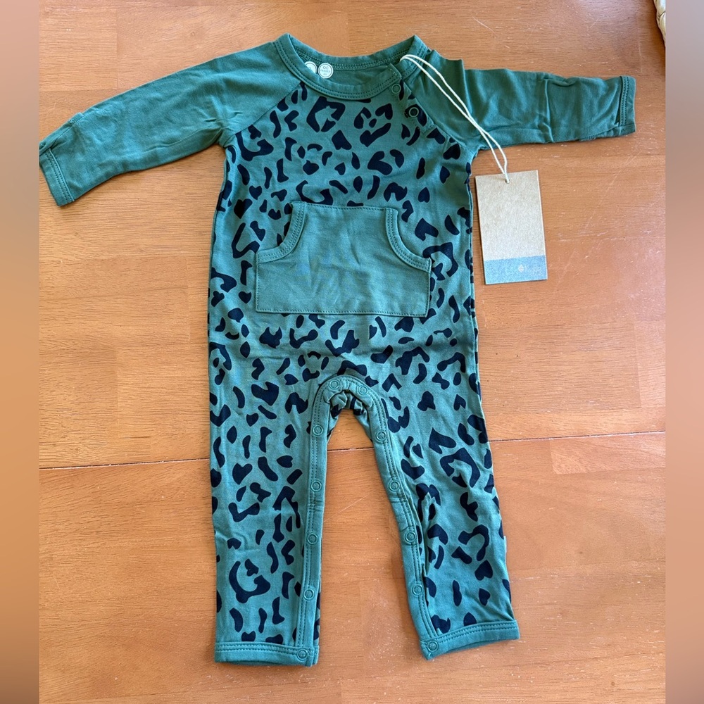 Green Leopard Print Kyte Baby Longall/romper